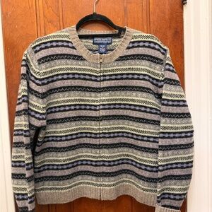 Vintage Woolrich Women's Striped Cardigan - Black, Gray, Cream, and Purple